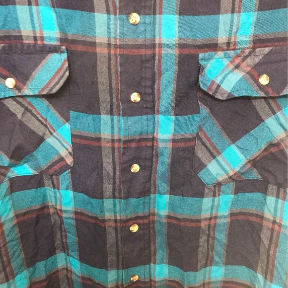 Lake N Trail flannel plus size 3x long sleeve buttonup top checkered teal - Picture 2 of 5